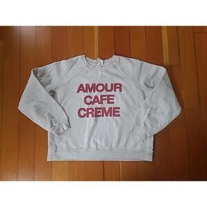 Sezane Amour Cafe Print Long Sleeve Crew Neck Sweatshirt Size Medium